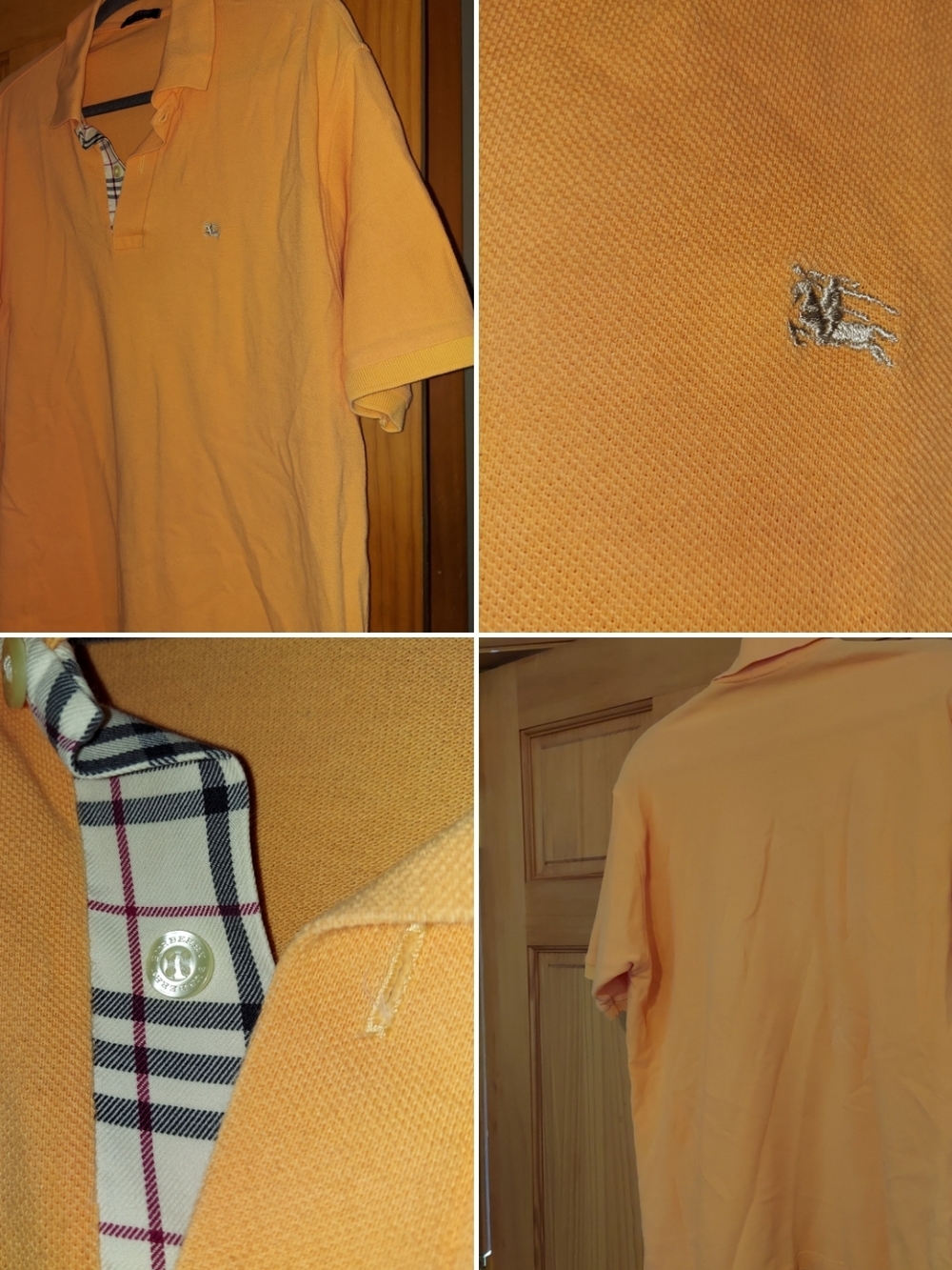 Burberry Orange Polo with Check Trim